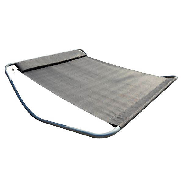 2 Person Double Rocking Sun Lounger Reclined Chaise Hammock w/ Pillow for Patio Pool Deck, Grey