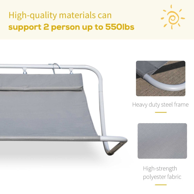 2 Person Double Rocking Sun Lounger Reclined Chaise Hammock w/ Pillow for Patio Pool Deck, Grey