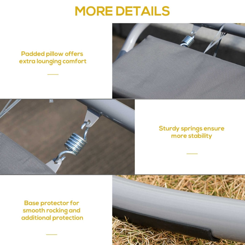 2 Person Double Rocking Sun Lounger Reclined Chaise Hammock w/ Pillow for Patio Pool Deck, Grey