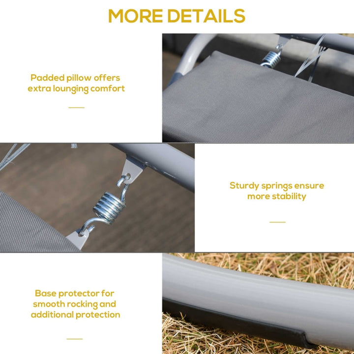 2 Person Double Rocking Sun Lounger Reclined Chaise Hammock w/ Pillow for Patio Pool Deck, Grey