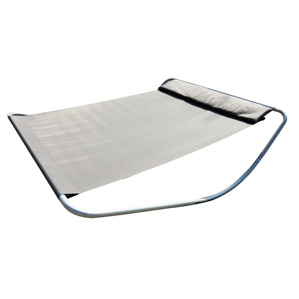 2 Person Double Rocking Sun Lounger Reclined Chaise Hammock w/ Pillow for Patio Pool Deck, Grey