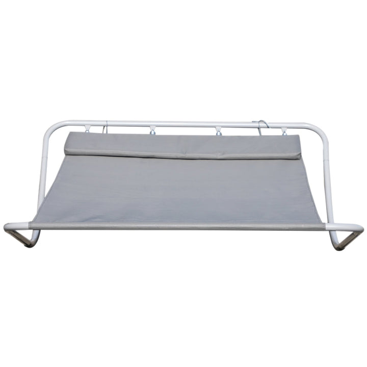 2 Person Double Rocking Sun Lounger Reclined Chaise Hammock w/ Pillow for Patio Pool Deck, Grey
