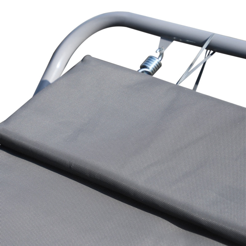 2 Person Double Rocking Sun Lounger Reclined Chaise Hammock w/ Pillow for Patio Pool Deck, Grey