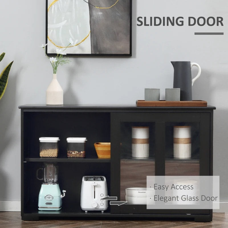 Sideboard Buffet Storage Display Cabinet TV Stand w Sliding Doors, Kitchen Dining Living, Black
