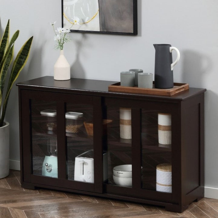 Sideboard Buffet Storage Display Cabinet TV Stand w Sliding Doors, Kitchen Dining Living, Brown