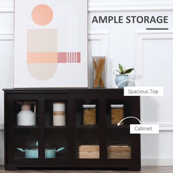 Sideboard Buffet Storage Display Cabinet TV Stand w Sliding Doors, Kitchen Dining Living, Brown