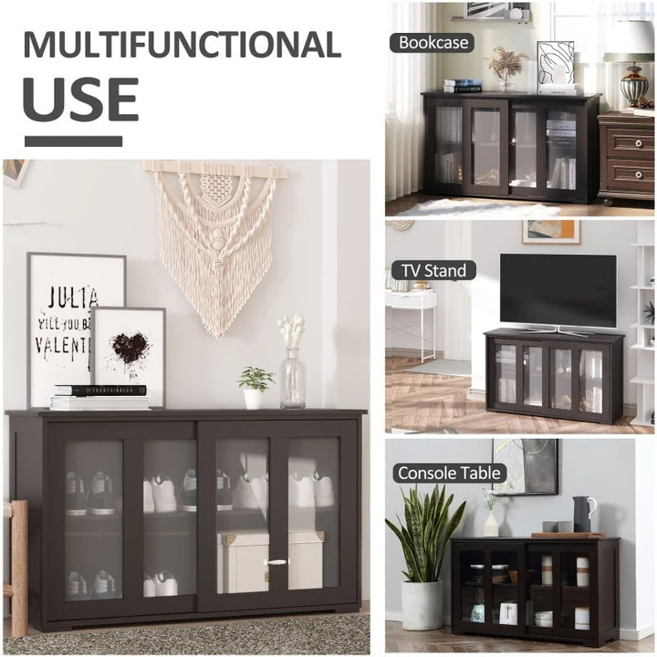 Sideboard Buffet Storage Display Cabinet TV Stand w Sliding Doors, Kitchen Dining Living, Brown