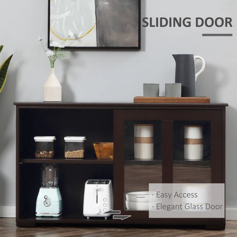 Sideboard Buffet Storage Display Cabinet TV Stand w Sliding Doors, Kitchen Dining Living, Brown