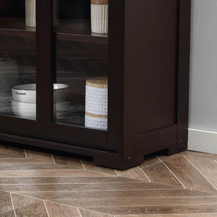 Sideboard Buffet Storage Display Cabinet TV Stand w Sliding Doors, Kitchen Dining Living, Brown