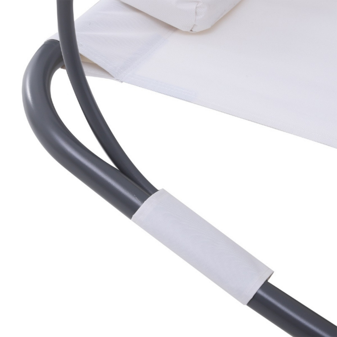 Double Sun Lounger Chaise Hammock Day Bed w Canopy Shade, Pillows, Patio Pool Deck, Cream White