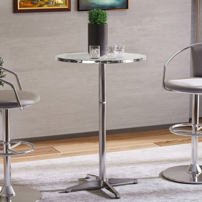 Aluminum High Top Bar Height Adjustable Pub Cafe Table for Indoor Outdoor Dining Patio, Chrome