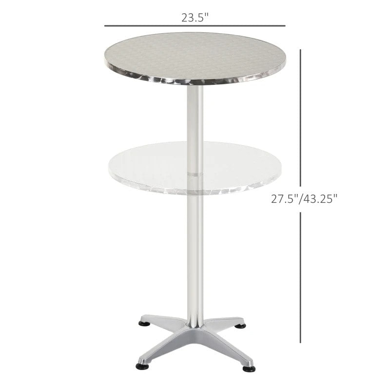 Aluminum High Top Bar Height Adjustable Pub Cafe Table for Indoor Outdoor Dining Patio, Chrome