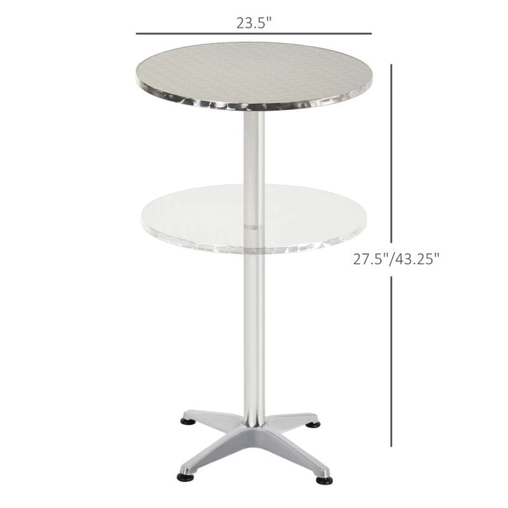 Aluminum High Top Bar Height Adjustable Pub Cafe Table for Indoor Outdoor Dining Patio, Chrome