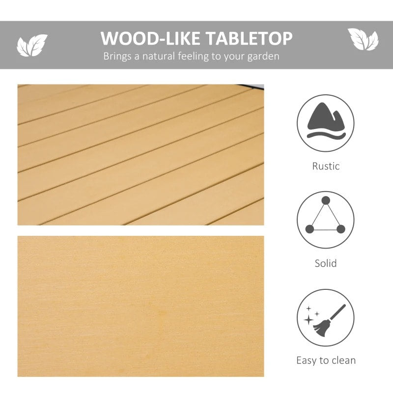 6.2' x 3' Aluminum Anti-Rust Outdoor Patio Dining Table w Woodgrain Plastic Top, Black, Natural