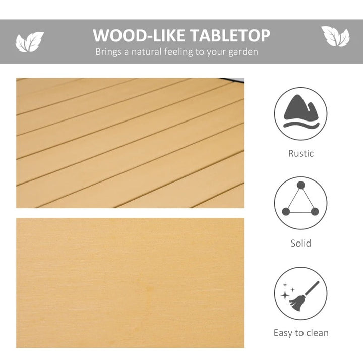 6.2' x 3' Aluminum Anti-Rust Outdoor Patio Dining Table w Woodgrain Plastic Top, Black, Natural