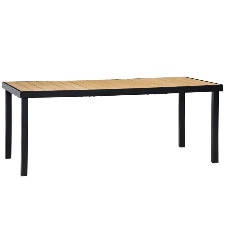 6.2' x 3' Aluminum Anti-Rust Outdoor Patio Dining Table w Woodgrain Plastic Top, Black, Natural