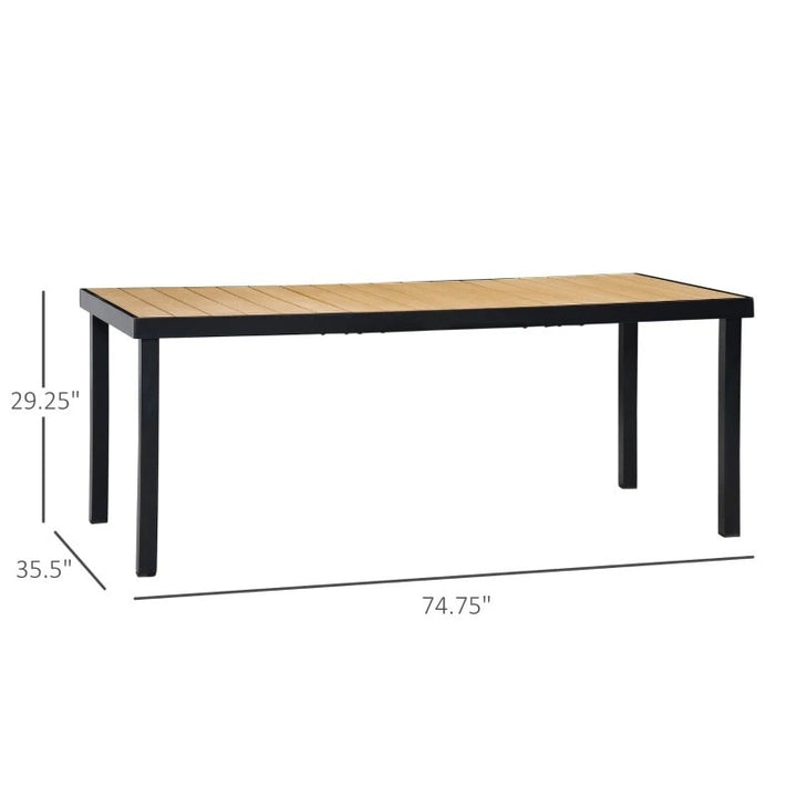 6.2' x 3' Aluminum Anti-Rust Outdoor Patio Dining Table w Woodgrain Plastic Top, Black, Natural