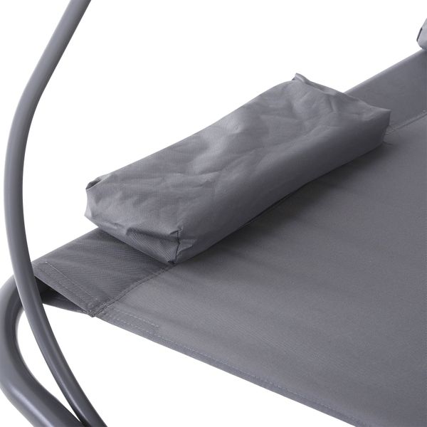 Double Sun Lounger Chaise Hammock Day Bed w Canopy Shade, Pillow, Outdoor Patio Pool Deck, Grey