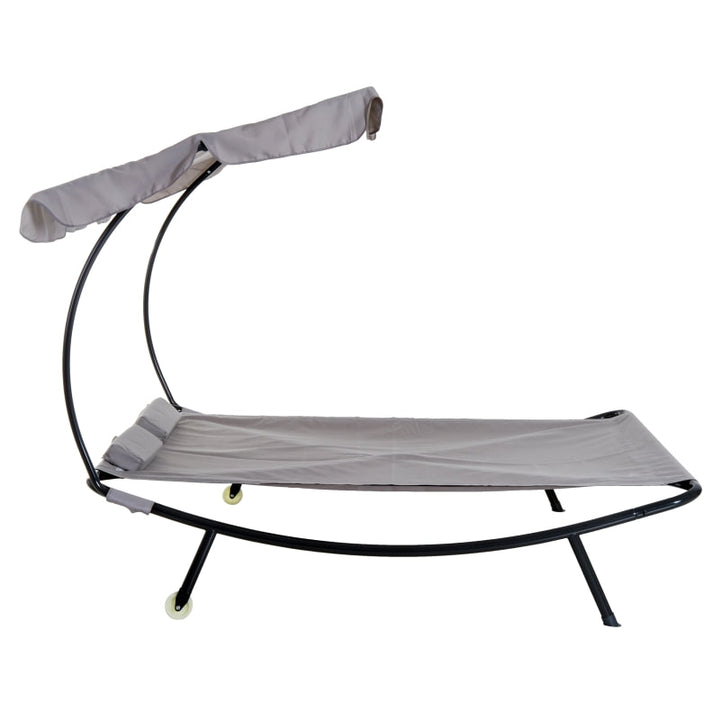 Double Sun Lounger Chaise Hammock Day Bed w Canopy Shade, Pillow, Outdoor Patio Pool Deck, Grey
