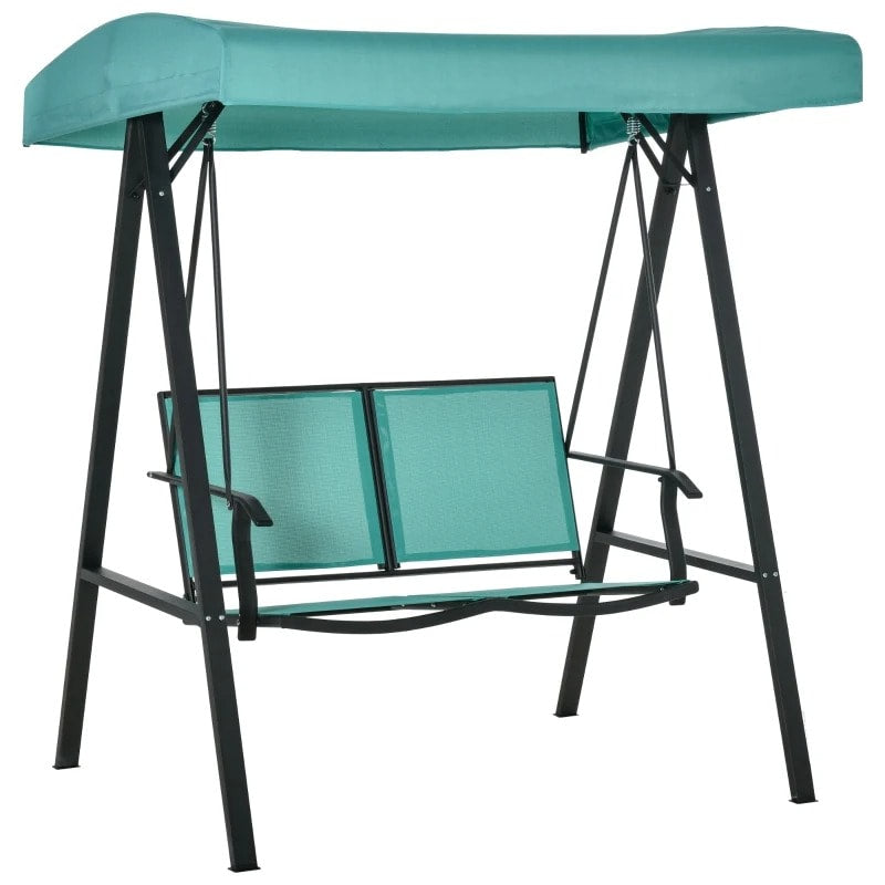 Outdoor 2-Seater Mesh Swing Lounger w/ Adjustable Canopy for Patio Deck Garden, Teal Blue Green
