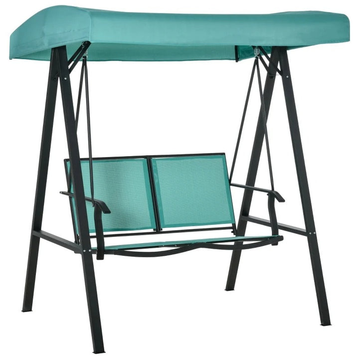 Outdoor 2-Seater Mesh Swing Lounger w/ Adjustable Canopy for Patio Deck Garden, Teal Blue Green