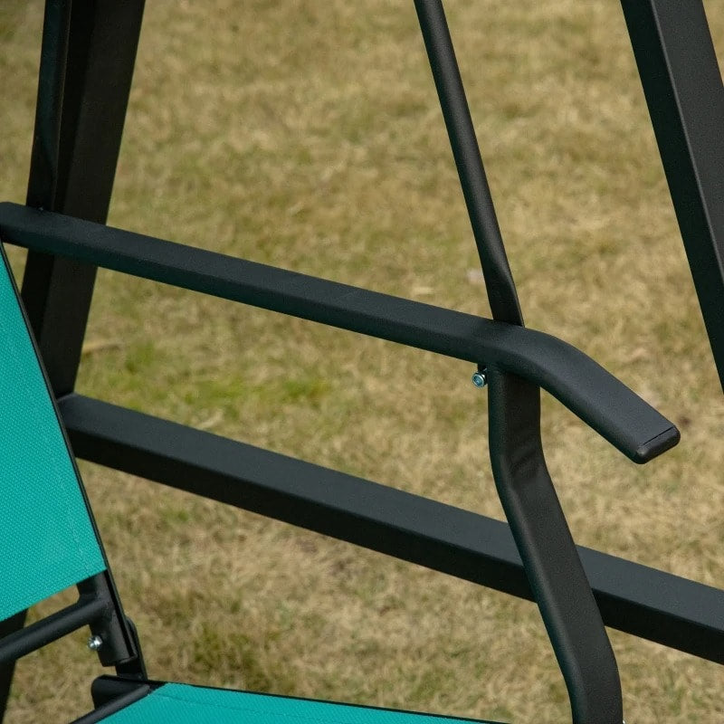 Outdoor 2-Seater Mesh Swing Lounger w/ Adjustable Canopy for Patio Deck Garden, Teal Blue Green