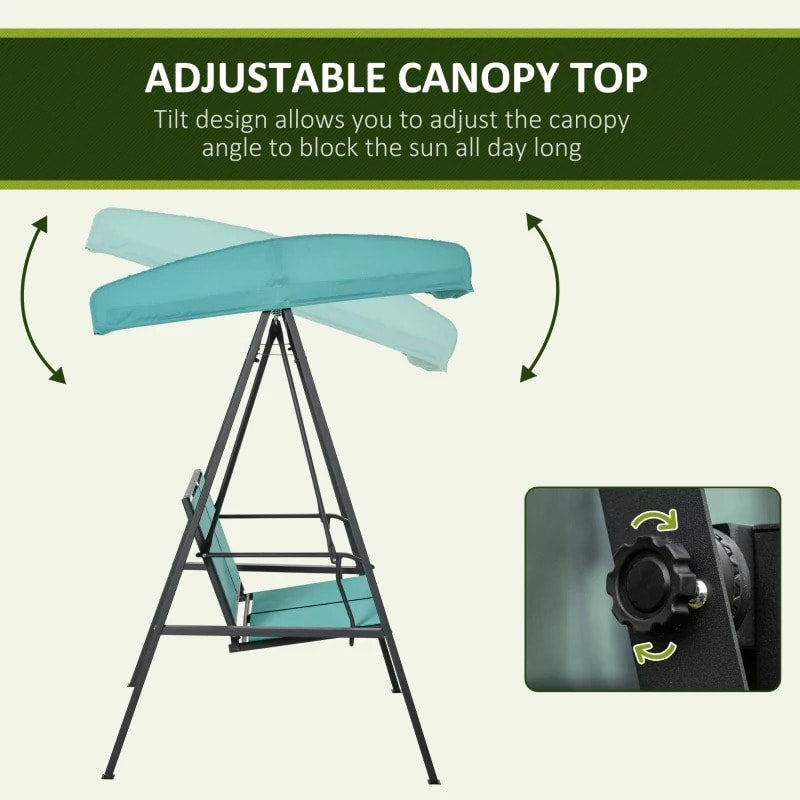 Outdoor 2-Seater Mesh Swing Lounger w/ Adjustable Canopy for Patio Deck Garden, Teal Blue Green