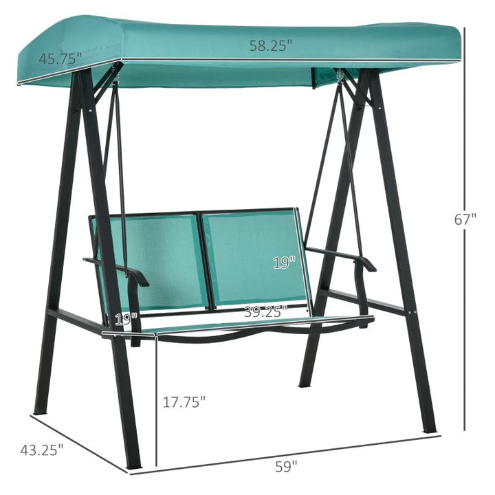 Outdoor 2-Seater Mesh Swing Lounger w/ Adjustable Canopy for Patio Deck Garden, Teal Blue Green