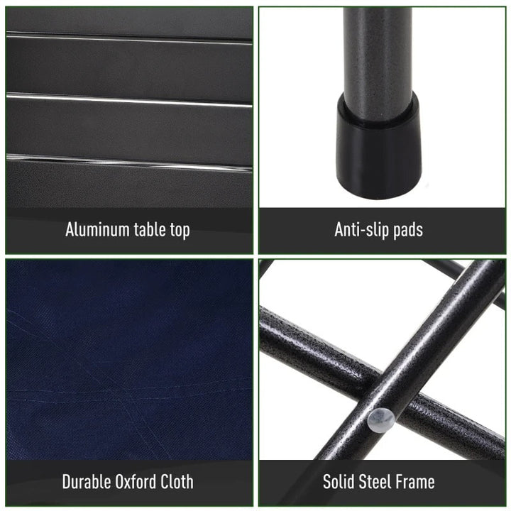 20.5" Portable Aluminum Picnic Camp Table Set w 4 Folding Chairs, Bag, Outdoor Dining BBQ, Blue