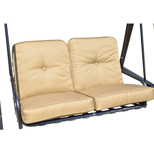 Outdoor 2-Seater Porch Swing Lounger w Canopy, Thick Cushions, Patio Deck Balcony Garden, Beige