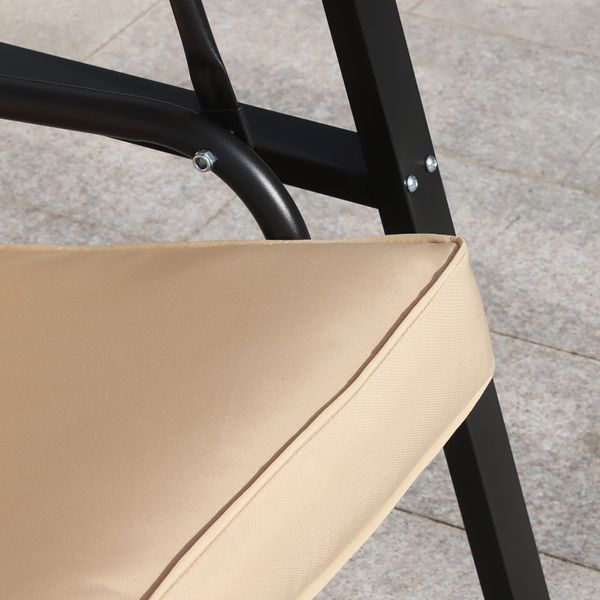 Outdoor 2-Seater Porch Swing Lounger w Canopy, Thick Cushions, Patio Deck Balcony Garden, Beige