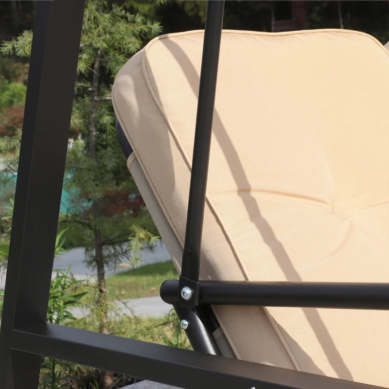 Outdoor 2-Seater Porch Swing Lounger w Canopy, Thick Cushions, Patio Deck Balcony Garden, Beige