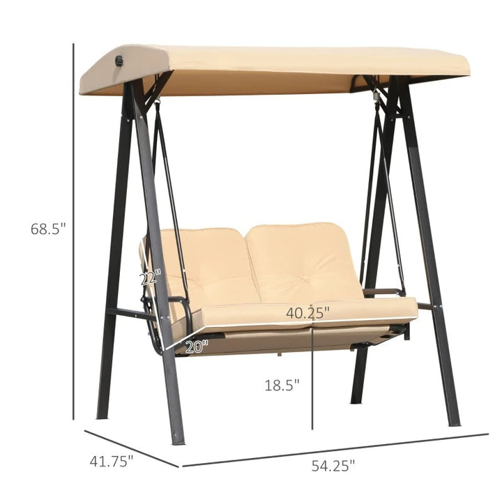 Outdoor 2-Seater Porch Swing Lounger w Canopy, Thick Cushions, Patio Deck Balcony Garden, Beige