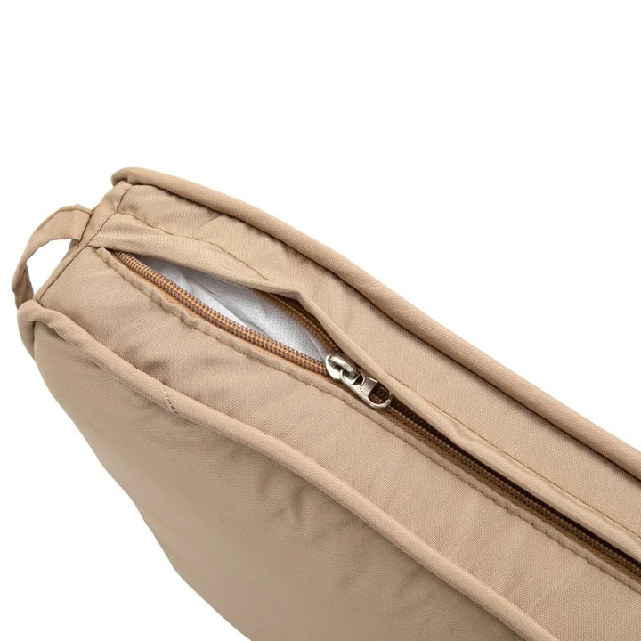 2-Person Steel Loveseat Glider Bench Chair Rocker w Cushions for Deck Patio, Brown, Khaki Beige