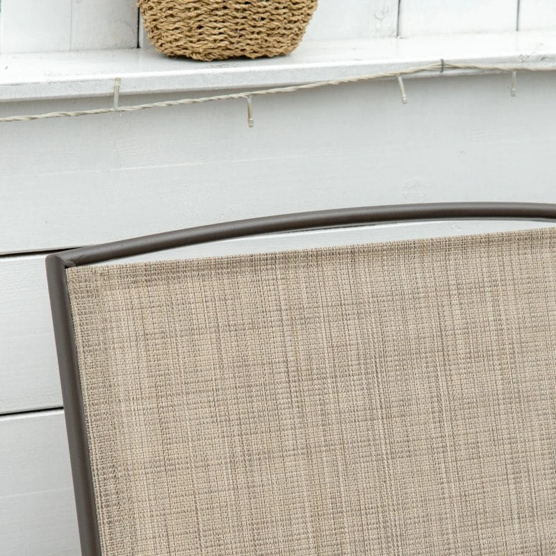 2-Person Steel Glider Bench Chair Rocker w Table, Texteline for Patio Deck Garden, Brown, Beige