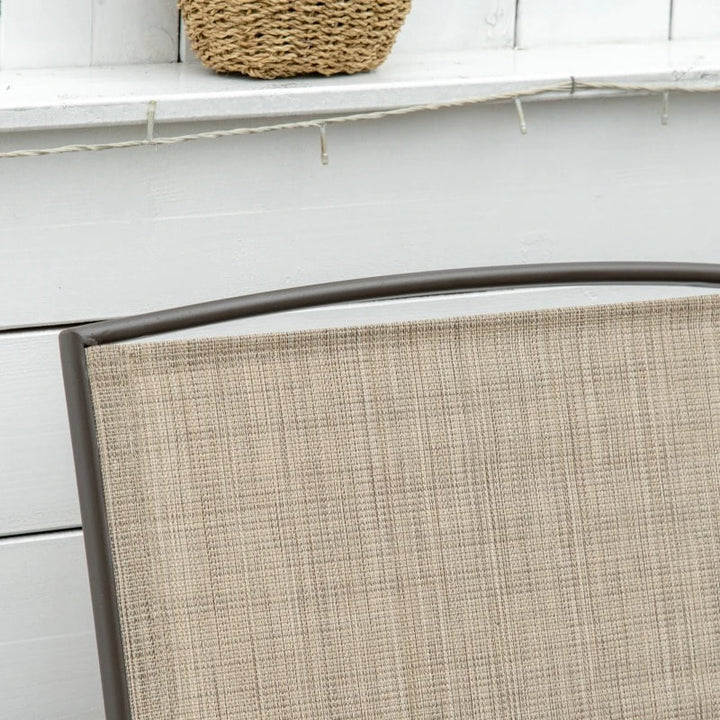 2-Person Steel Glider Bench Chair Rocker w Table, Texteline for Patio Deck Garden, Brown, Beige