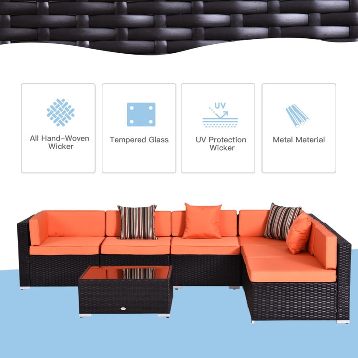 7pc PE Rattan Wicker Sectional Conversation Furniture Set w/ Cushions Deck Patio, Brown, Orange