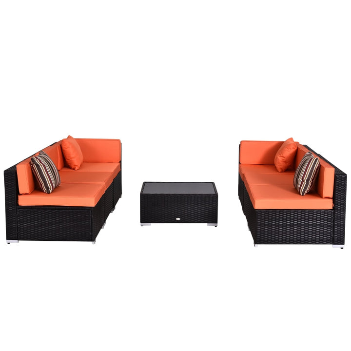7pc PE Rattan Wicker Sectional Conversation Furniture Set w/ Cushions Deck Patio, Brown, Orange