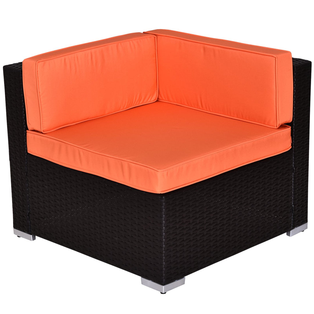 7pc PE Rattan Wicker Sectional Conversation Furniture Set w/ Cushions Deck Patio, Brown, Orange