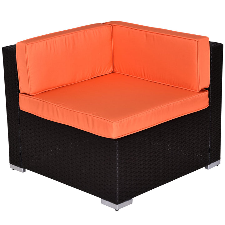 7pc PE Rattan Wicker Sectional Conversation Furniture Set w/ Cushions Deck Patio, Brown, Orange
