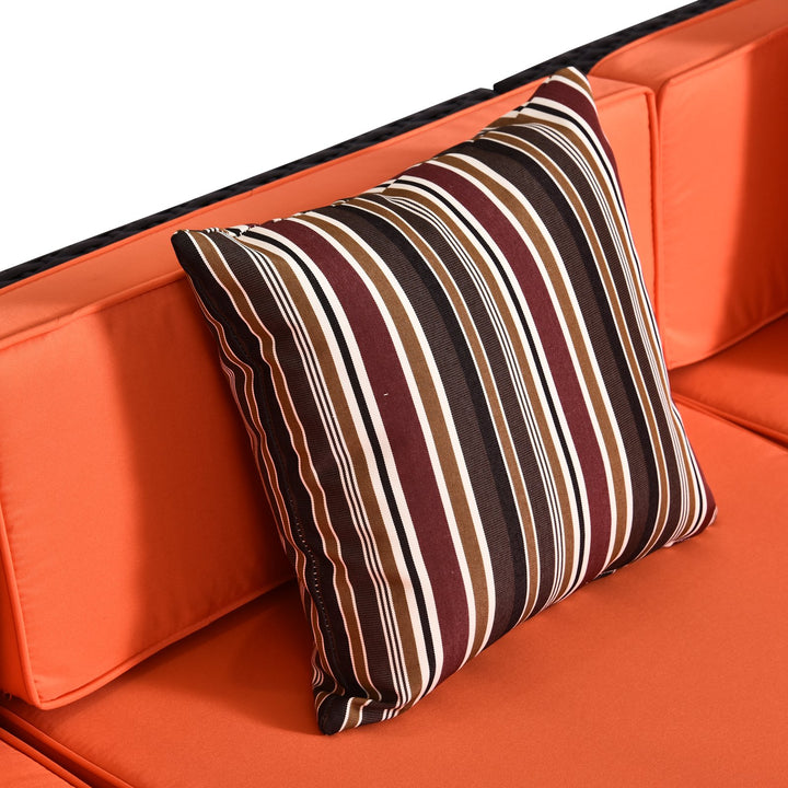 7pc PE Rattan Wicker Sectional Conversation Furniture Set w/ Cushions Deck Patio, Brown, Orange
