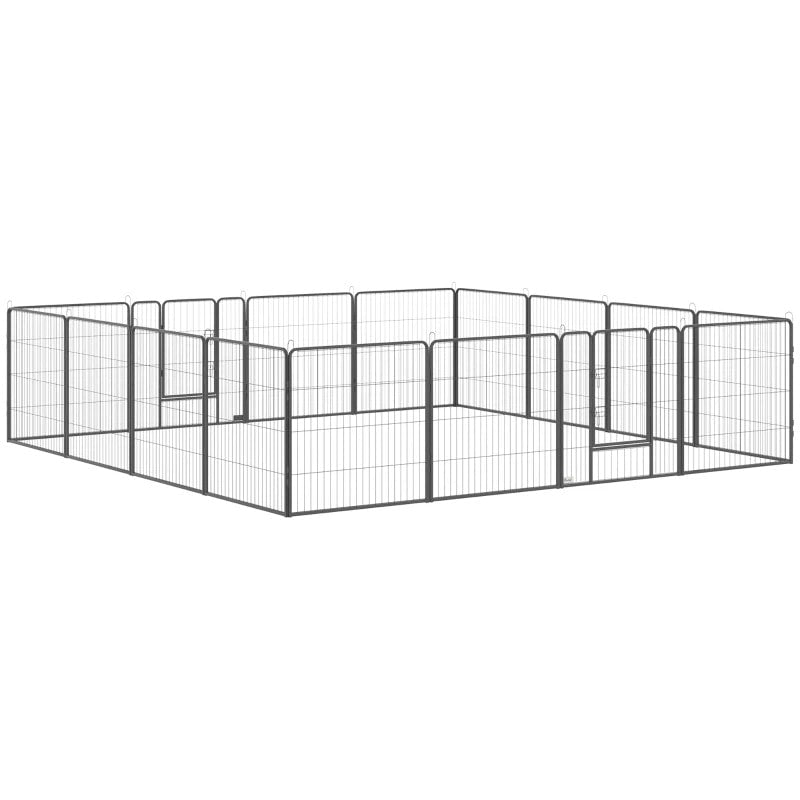 16-Panel 31.5” Pet Play Pen Exercise Fence Enclosure w 2 Doors for Small to Medium Dog, Grey