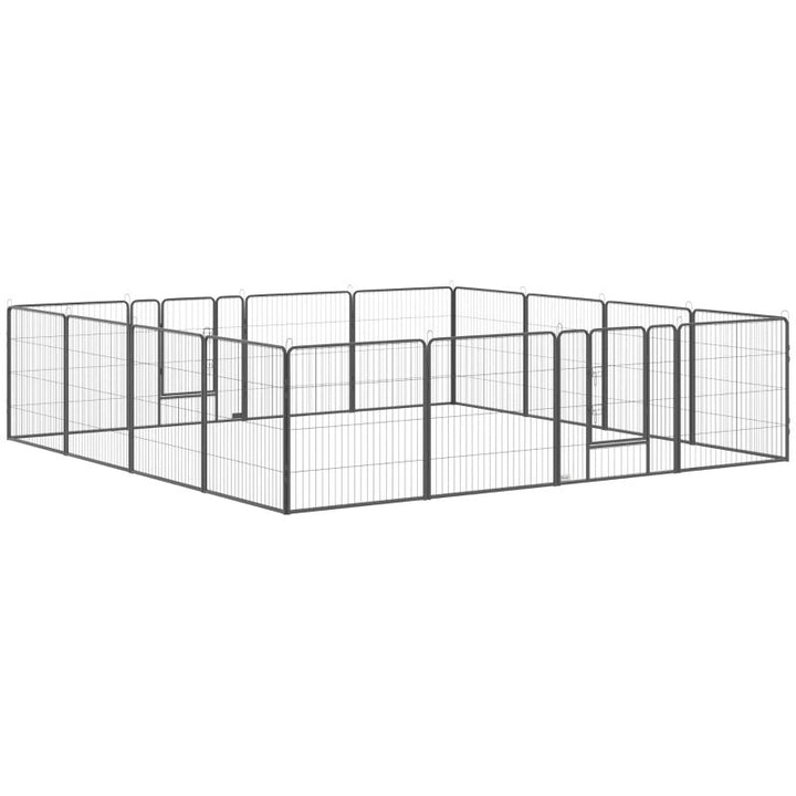 16-Panel 31.5” Pet Play Pen Exercise Fence Enclosure w 2 Doors for Small to Medium Dog, Grey