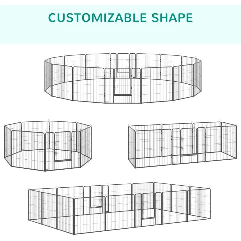 16-Panel 31.5” Pet Play Pen Exercise Fence Enclosure w 2 Doors for Small to Medium Dog, Grey