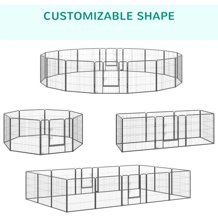 16-Panel 31.5” Pet Play Pen Exercise Fence Enclosure w 2 Doors for Small to Medium Dog, Grey