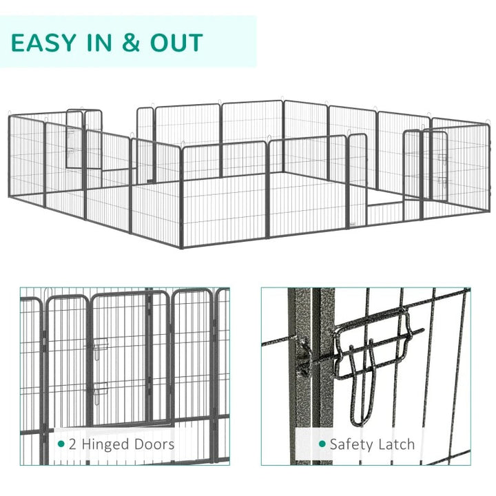 16-Panel 31.5” Pet Play Pen Exercise Fence Enclosure w 2 Doors for Small to Medium Dog, Grey