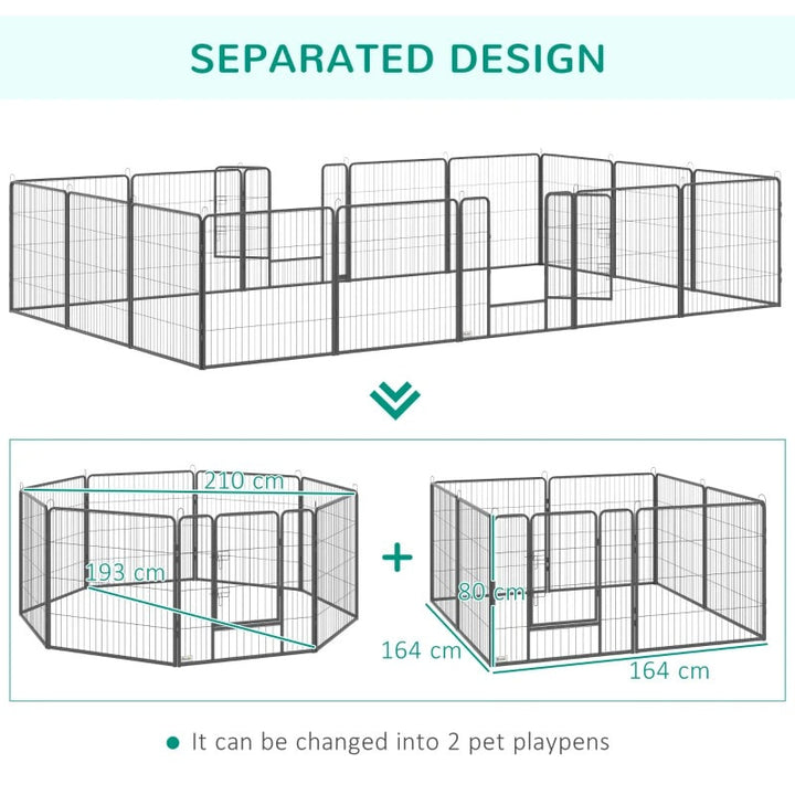 16-Panel 31.5” Pet Play Pen Exercise Fence Enclosure w 2 Doors for Small to Medium Dog, Grey
