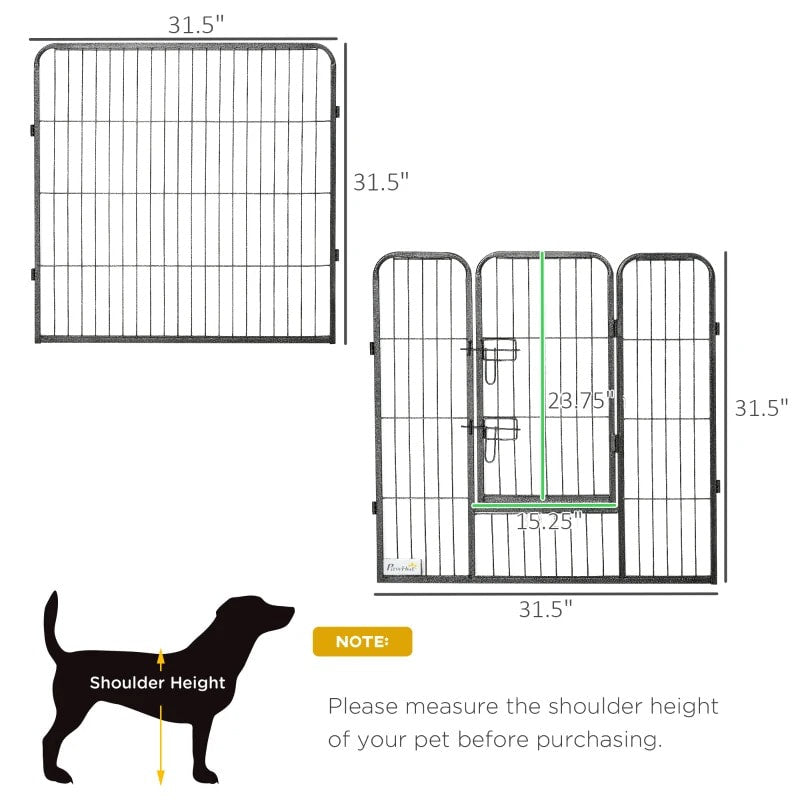 16-Panel 31.5” Pet Play Pen Exercise Fence Enclosure w 2 Doors for Small to Medium Dog, Grey