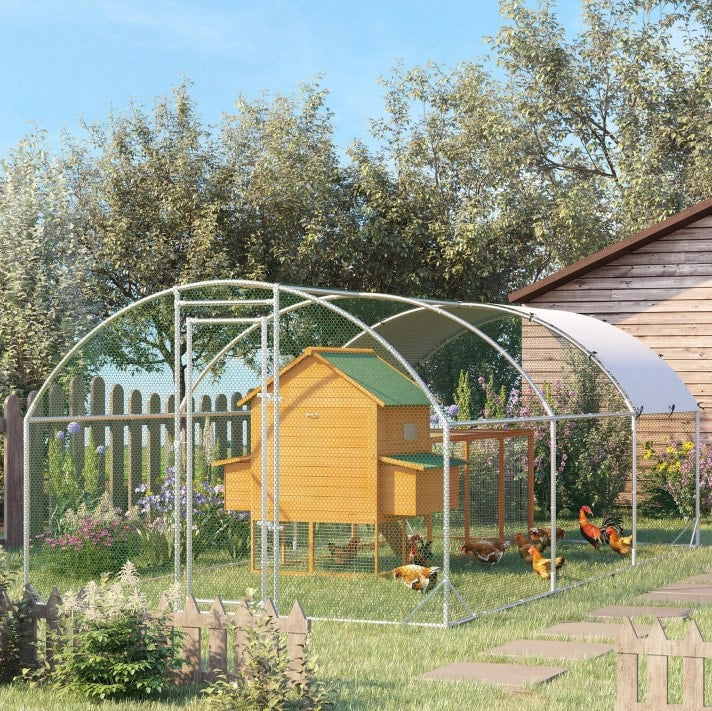 9' x 18.7' x 6.5' Galvanized Walk In Chicken Coop Cage Hen Poultry Fenced Shelter Outdoor Yard