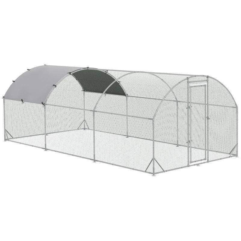 9' x 18.7' x 6.5' Galvanized Walk In Chicken Coop Cage Hen Poultry Fenced Shelter Outdoor Yard